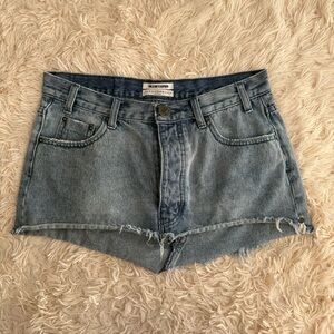 One Teaspoon Denim Mini Skirt Blue Size 27 Raw Hem Button Fly